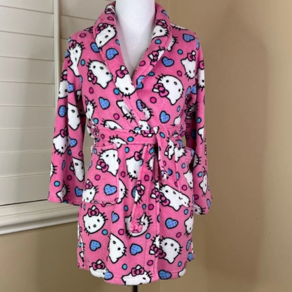 Kids Hello Kitty Pink Bath Robe Toddler Little Girls Pajamas Size 4 *fits 3-6yrs